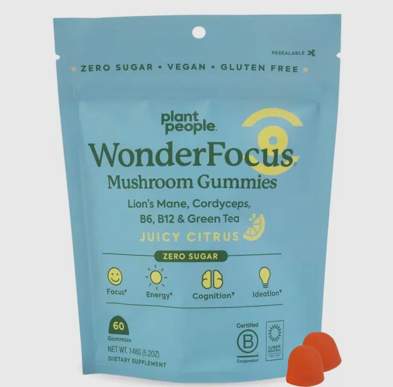 Mushroom (Vegan) Gummies (zero sugar) juicy citrus (Lion’s Mane, Cordyceps, B6, B12 & Green Tea 60 Gummies