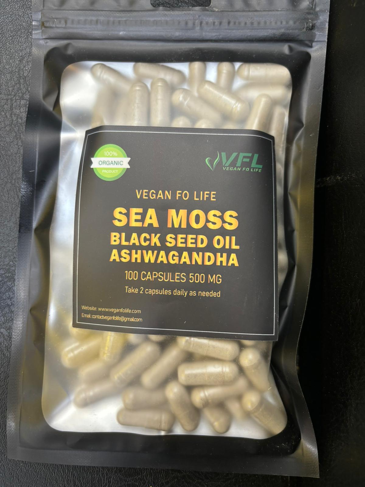 Sea Moss, Black Seed Oil, Ashwagandha Capsule (100)