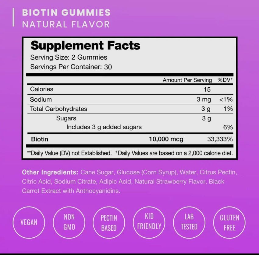 Vegan Biotin (hair , skin, nails ) Gummies (60)