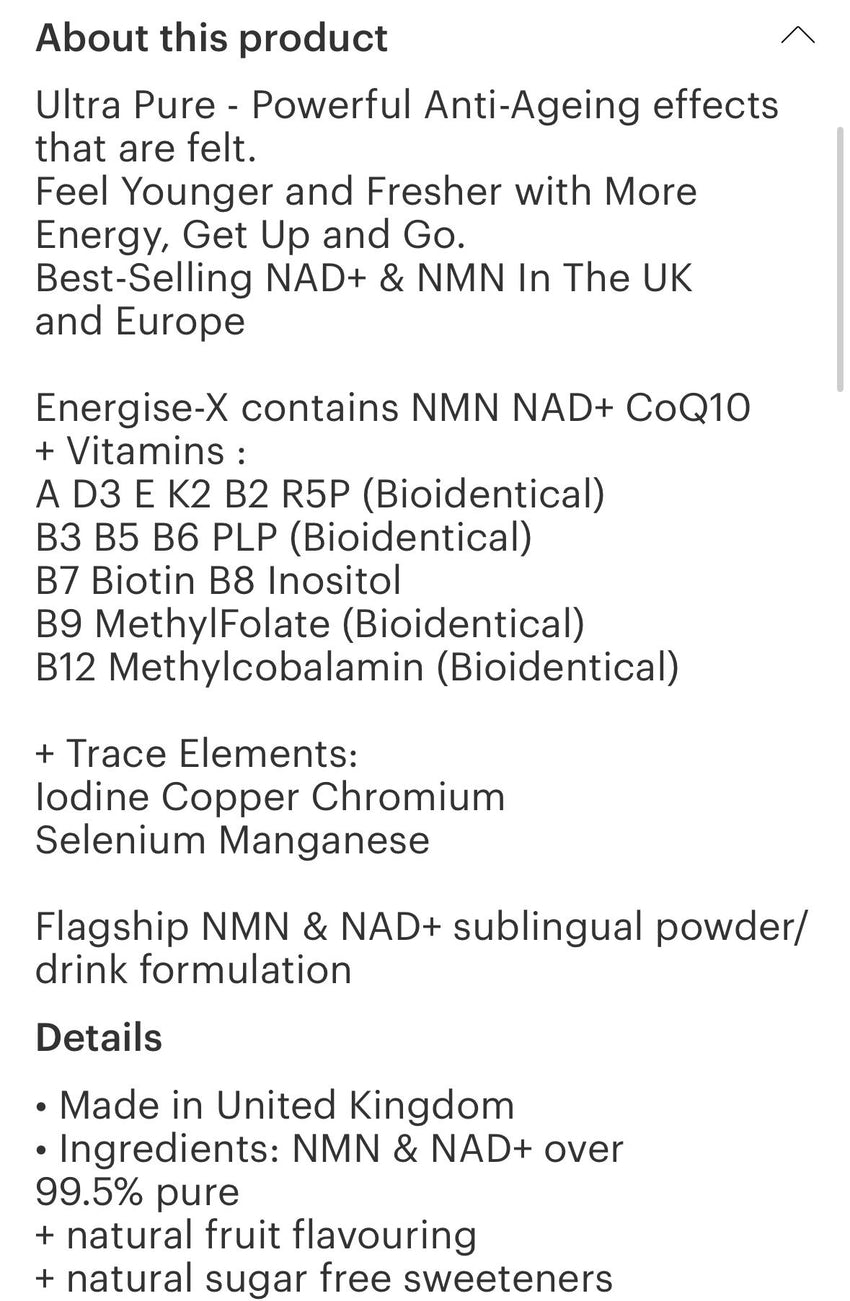 NAD+ Boost (NMN 25g) Natural Energy Powder 38g 100 servings